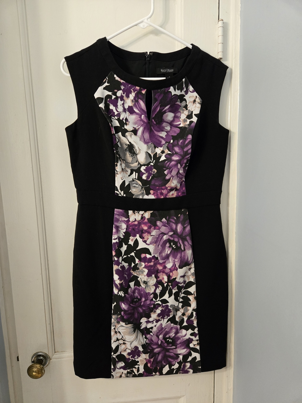 White House Black Market Dress with Purple Floral Panel - Womens Sheath Dress